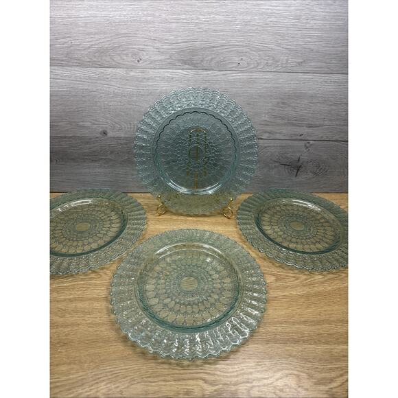 ArdaCam 11.25” Teal Scalloped Pressed Glass Dinner Plates Made in Turkey~4 Pc - Picture 2 of 8